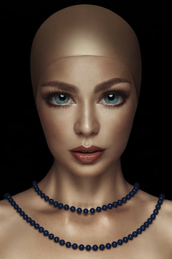 Blue Eyes and Pearls by Vladimir Katiev — canvas wall art