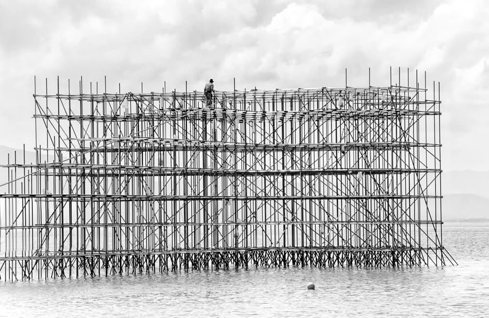 Industrial Scaffolding Over Water by Haruyo Sakamoto — canvas wall art