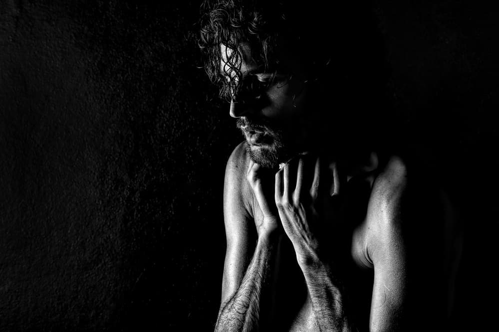 Pensive Man Monochrome Portrait by Paulo Medeiros — canvas wall art