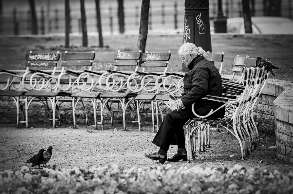 Old Woman Park Bench by Milan Uhrin AFIAP AZSF — canvas wall art