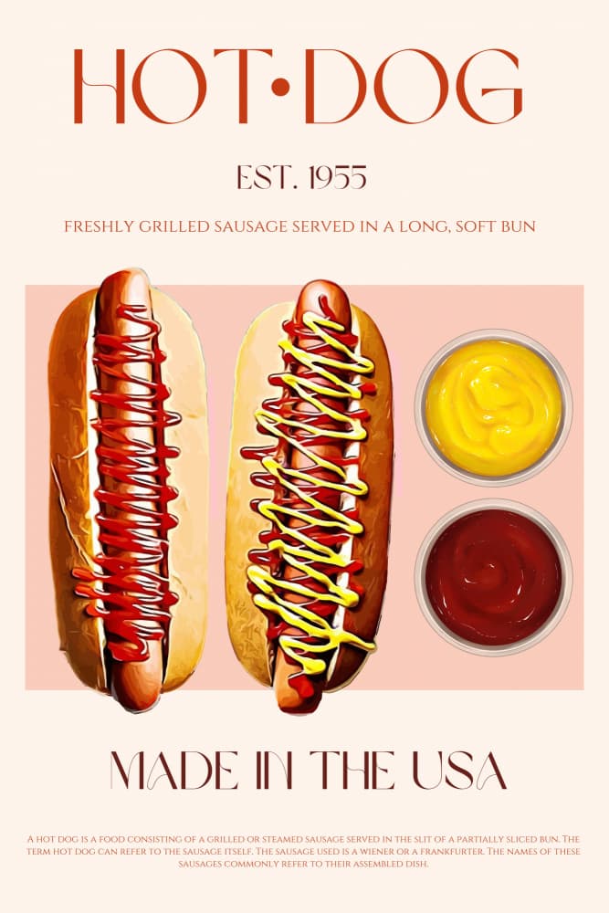 Classic American Hot Dogs by Nazma Khokhar — canvas wall art