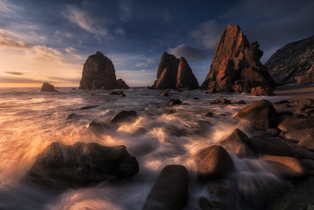 Golden Hour Sea Stacks by Carlos F. Turienzo — canvas wall art