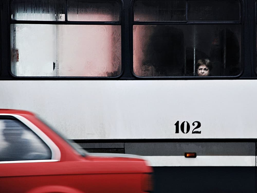 Woman In City Bus by Nicoleta Gabor — canvas wall art
