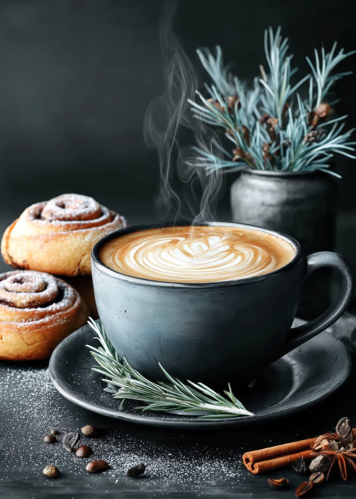 Cozy Latte and Cinnamon Rolls by Justyna Jaszke — canvas wall art