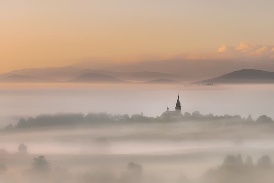Church in Golden Mist by Roman Lipinski © czeladnik — canvas wall art