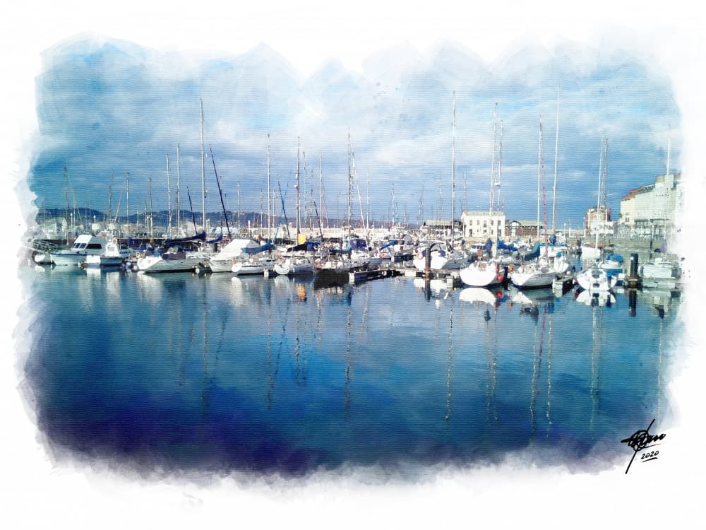 Serene Harbor Reflections by Osvaldo Russo — canvas wall art