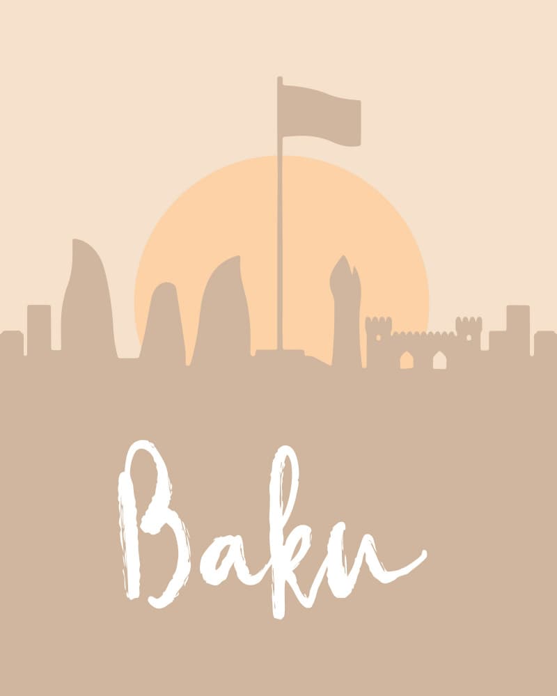 Baku Sunset Skyline by Emiliano Deificus — canvas wall art