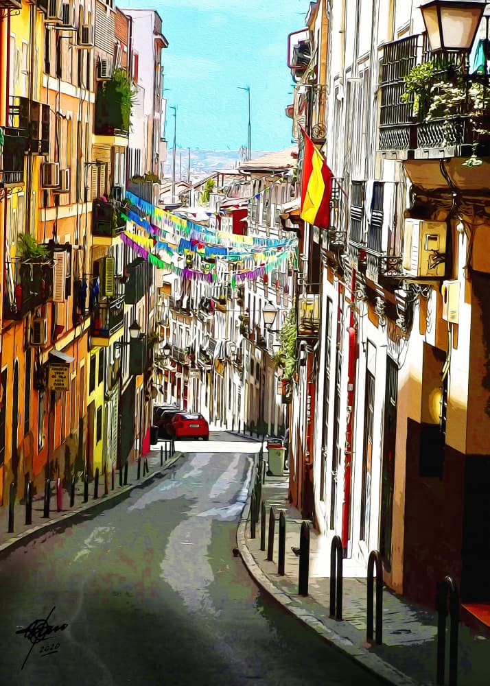 Vibrant Spanish Street by Osvaldo Russo — canvas wall art