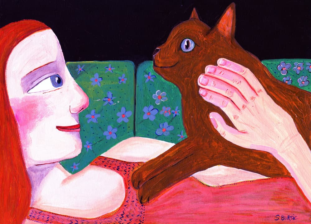 Woman Petting Her Cat by Sharyn Bursic — canvas wall art