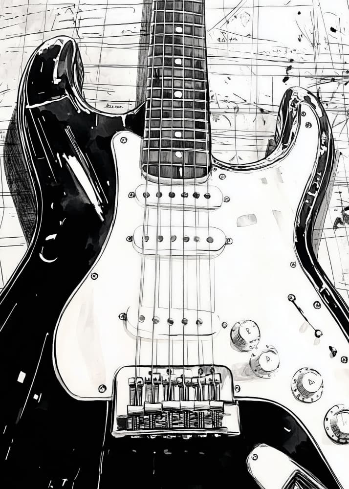 Electric Guitar Sketch Art by Justyna Jaszke — canvas wall art