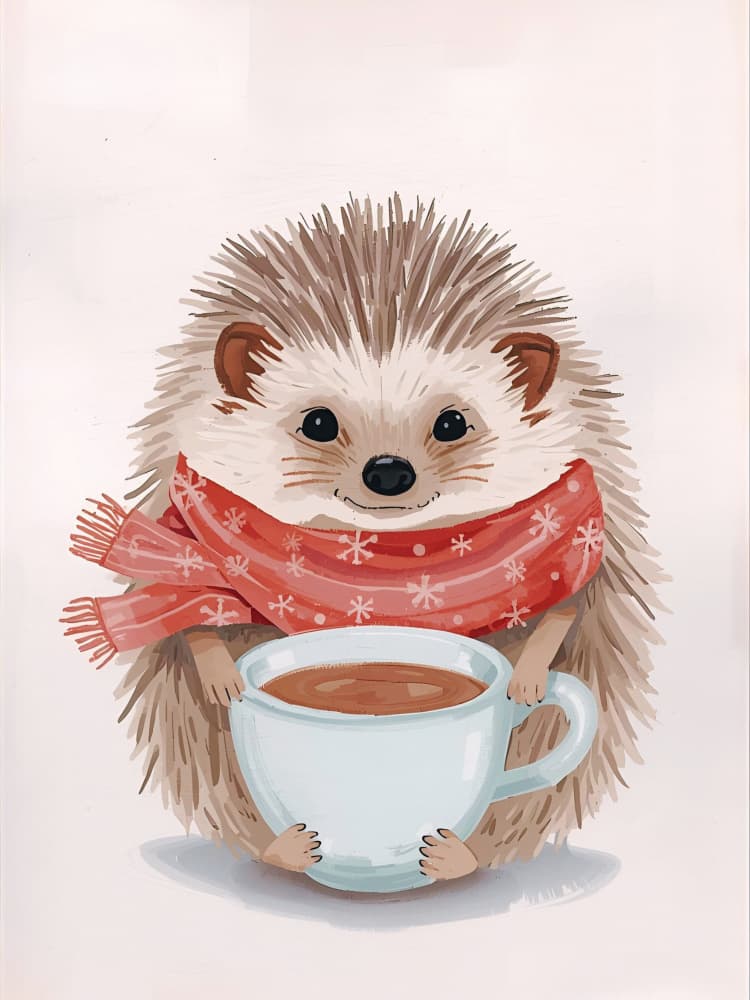 Cozy Hedgehog Hot Drink by Ohkimiko — canvas wall art