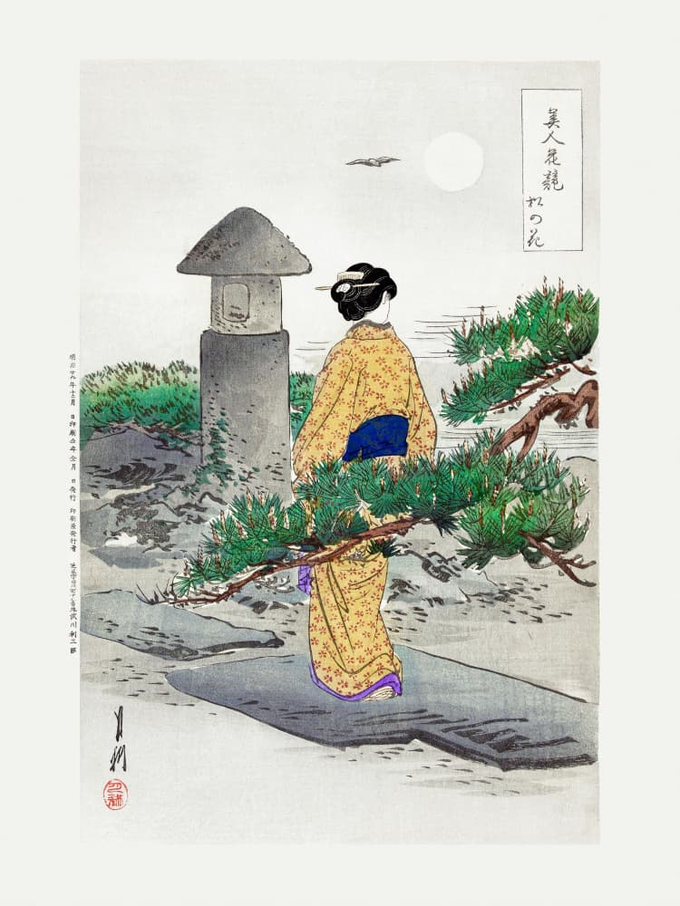 Full Moon and Pine Tree (1896) by Ogata Gekko — canvas wall art