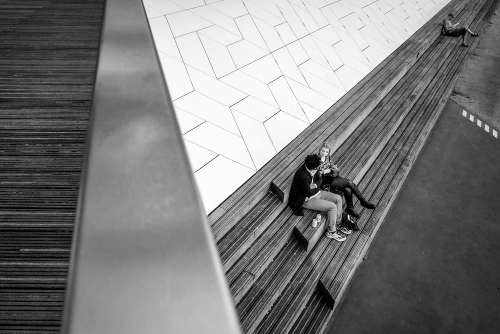 Urban Steps Couple by Linda Wride — canvas wall art
