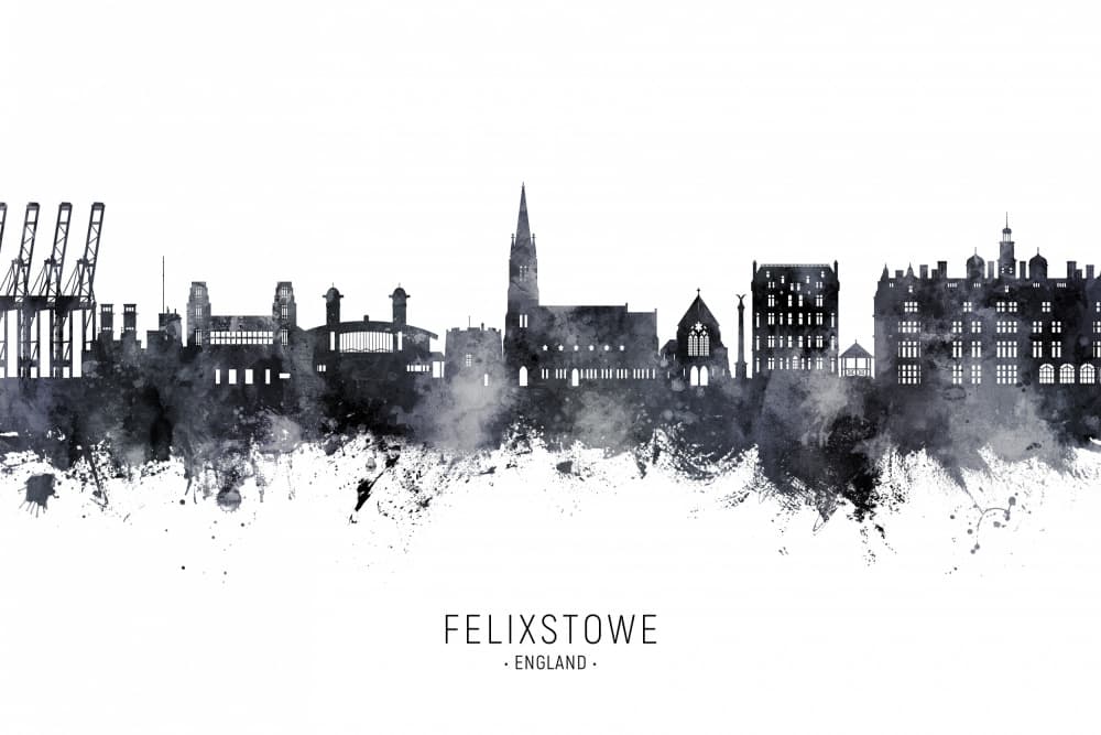 Felixstowe England Skyline by Michael Tompsett — canvas wall art