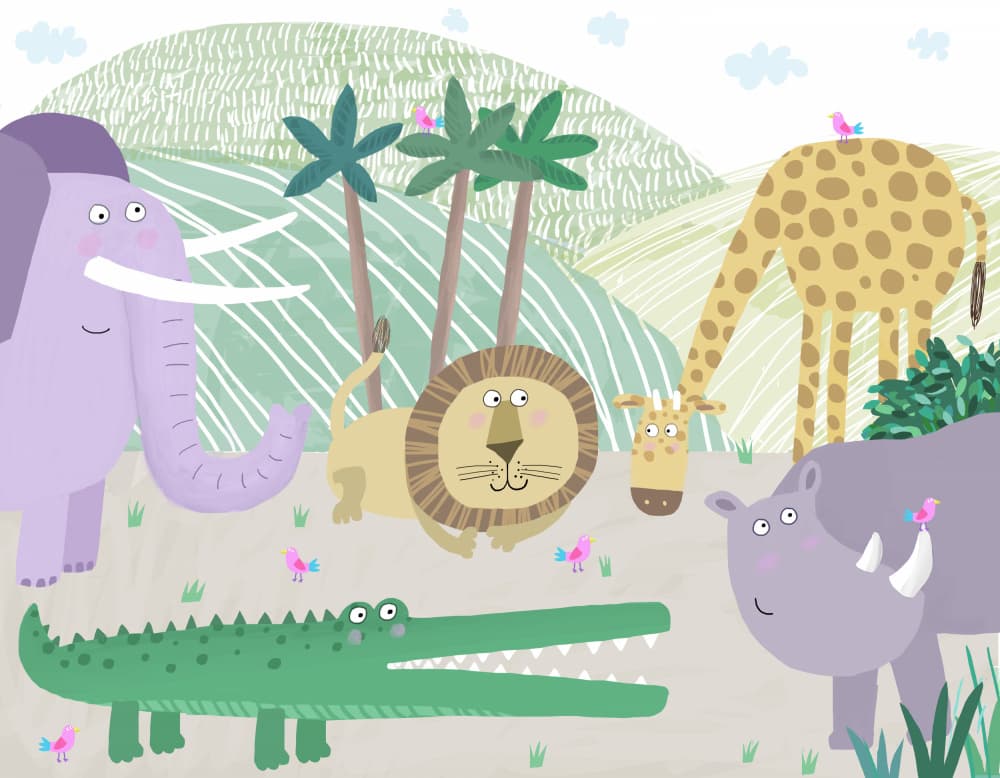 Friendly Safari Animals by Carla Daly — canvas wall art