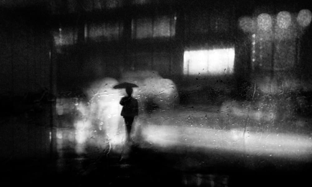 Rainy Night Umbrella Walk by Teruhiko Tsuchida — canvas wall art