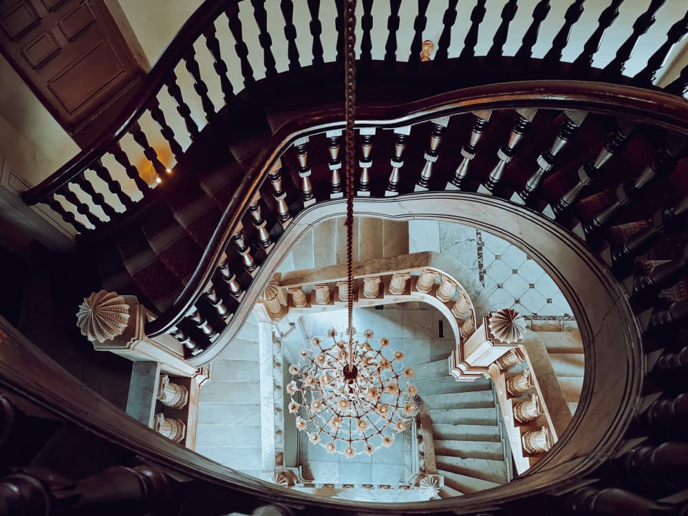 Elegant Chandelier Staircase by Asmaa ElTouny — canvas wall art