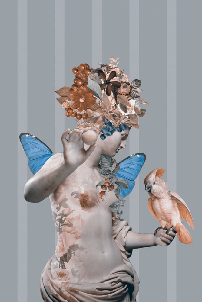 Floral Goddess with Parrot by Andrea Haase — canvas wall art