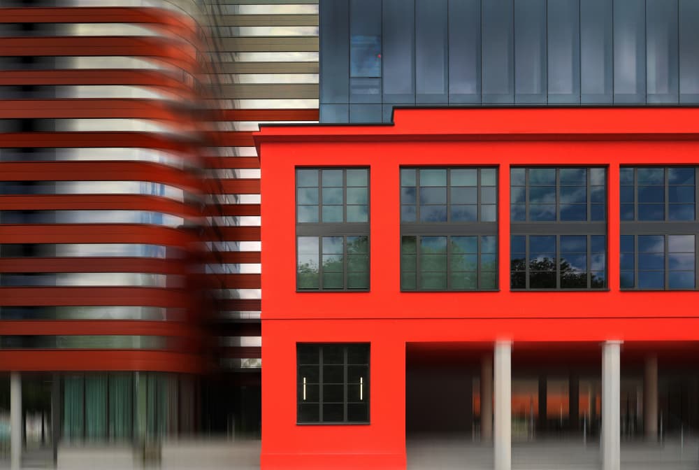 Bold Red Architecture by Hans-Wolfgang Hawerkamp — canvas wall art