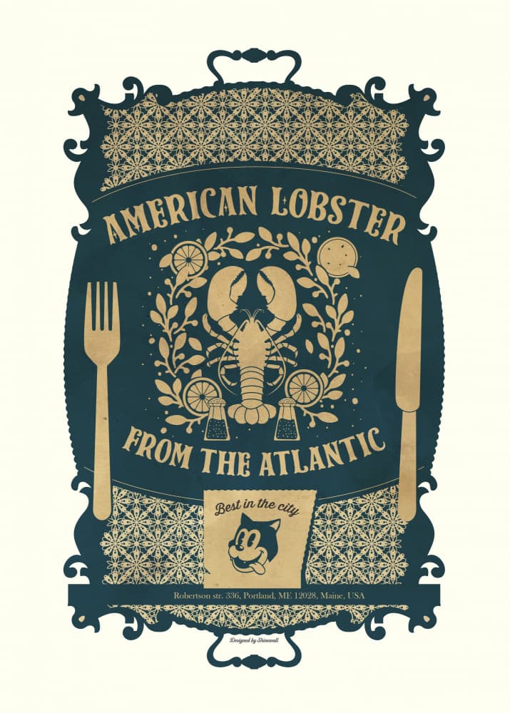 Ornate American Lobster Sign by Dion Gem — canvas wall art