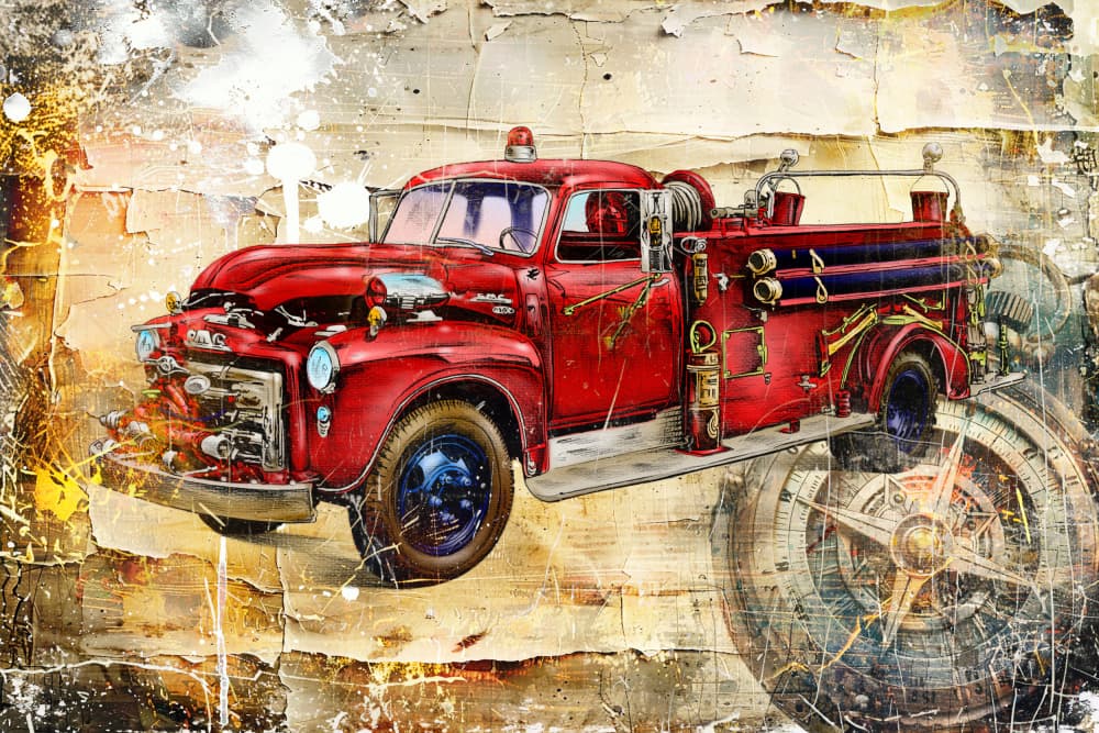 Vintage Fire Truck Compass by Rafal Kulik — canvas wall art