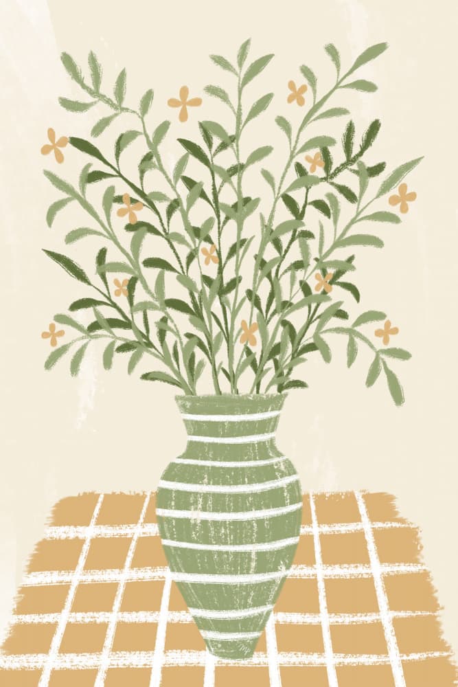 Botanical Vase Checkered Table by Martina — canvas wall art