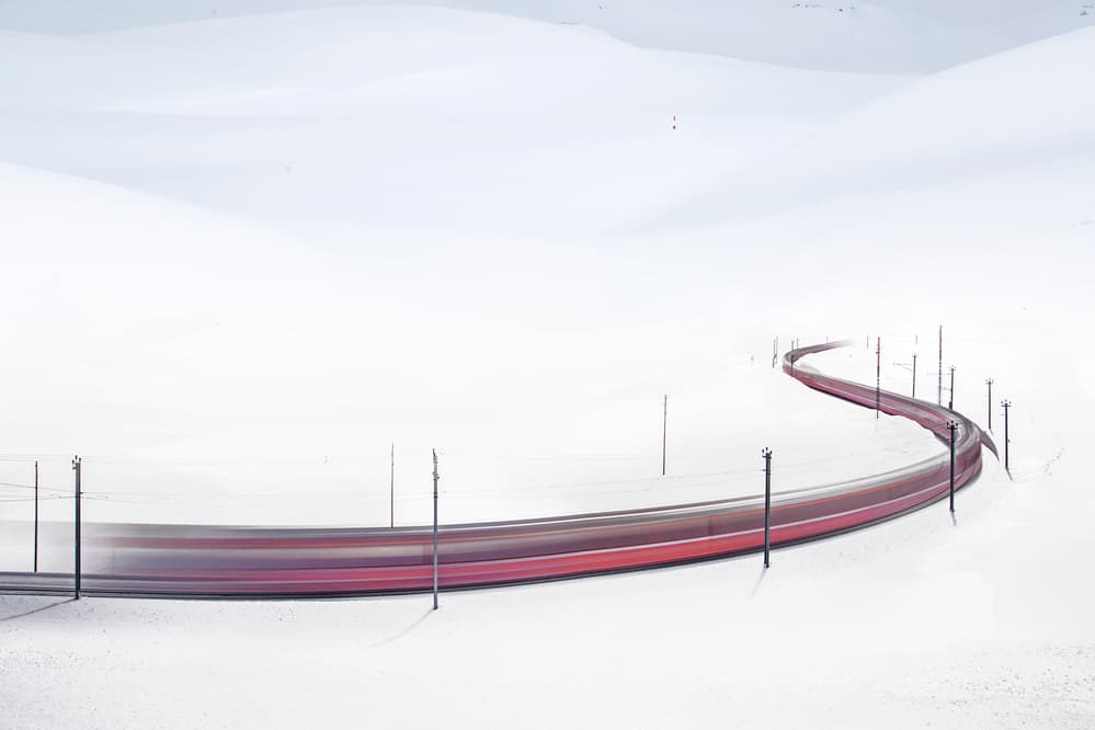 Winter Blur Red Train by Madison — canvas wall art