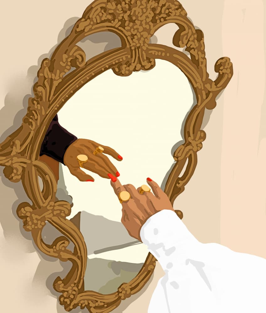 Ornate Mirror Hands Touch by Uma Gokhale — canvas wall art