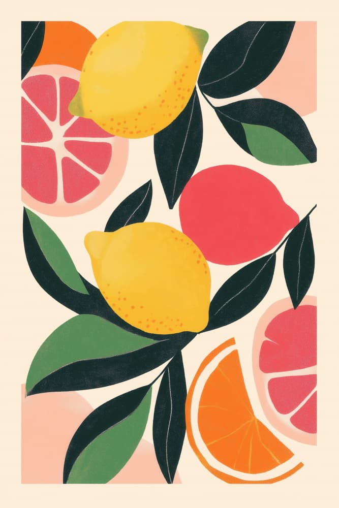 Vibrant Citrus Fruits by Melloi Art Prints — canvas wall art