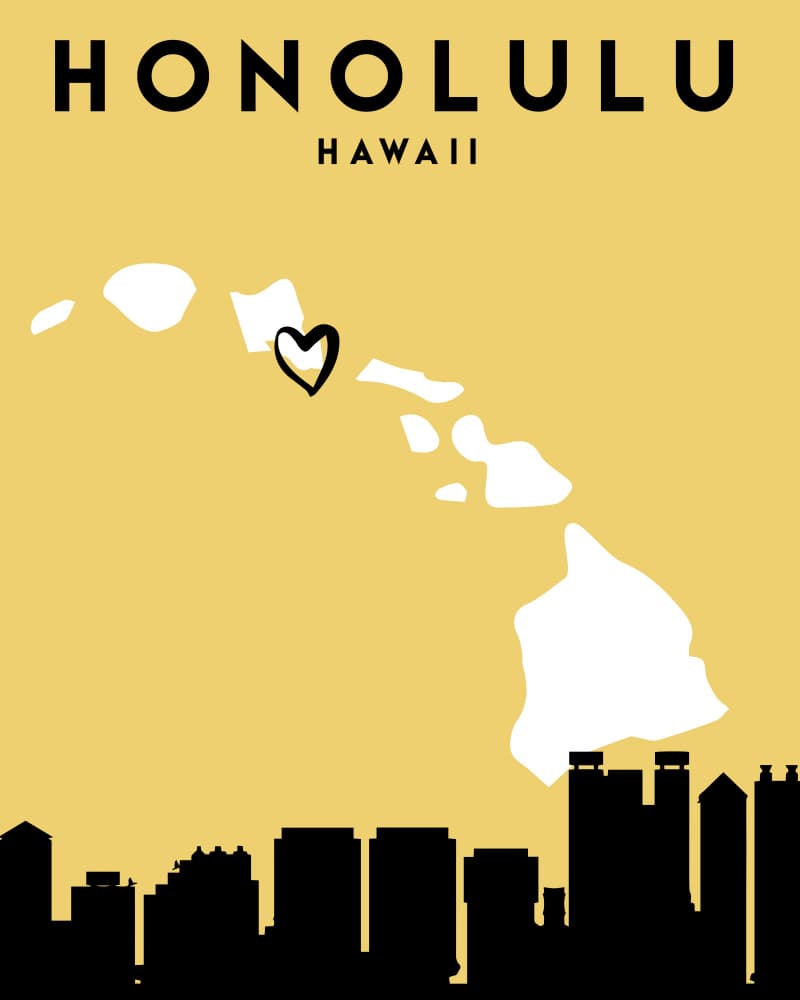 Honolulu Hawaii Heart Map by Emiliano Deificus — canvas wall art
