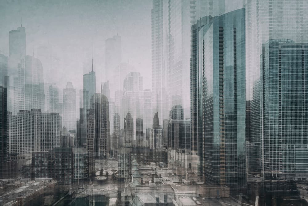 Dreamy Cityscape Layers by Roswitha Schleicher-Schwarz — canvas wall art