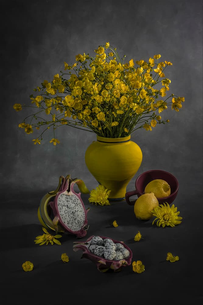 Yellow Floral and Fruit by Lydia Jacobs — canvas wall art
