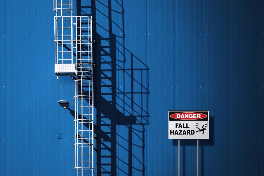 Blue Wall Fall Hazard by Andrea Comari — canvas wall art