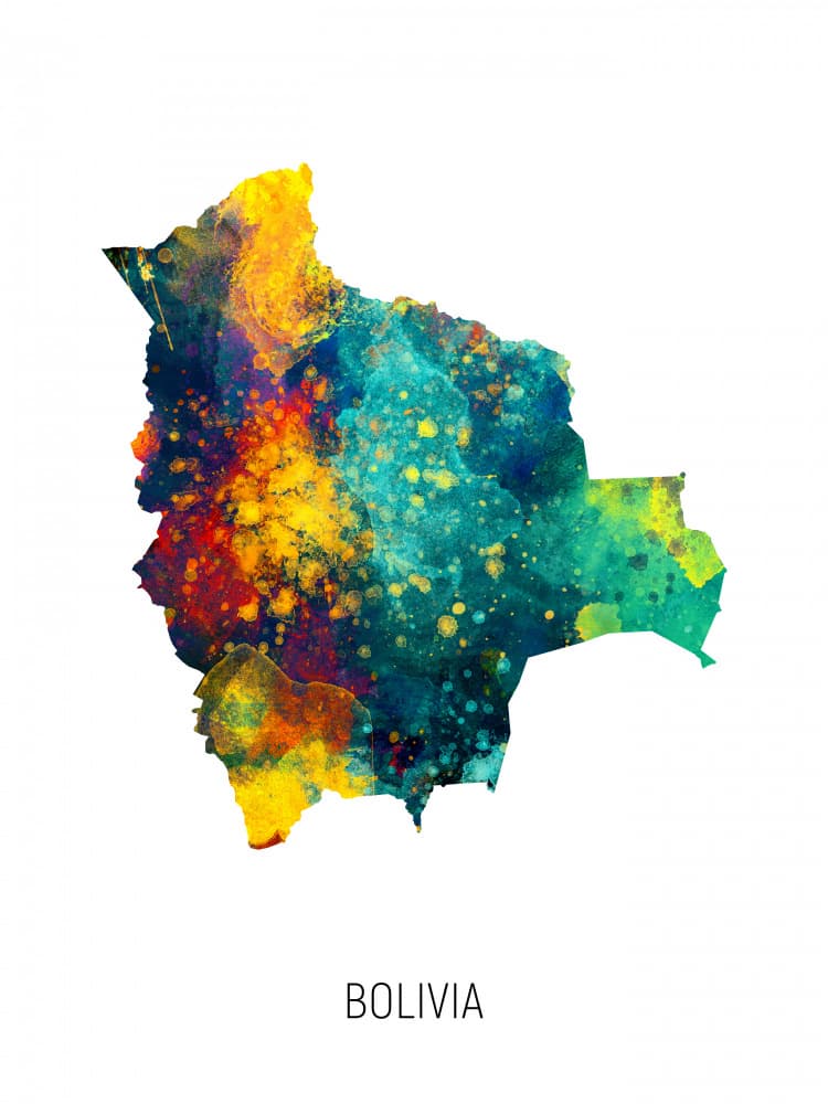 Vibrant Bolivia Map by Michael Tompsett — canvas wall art