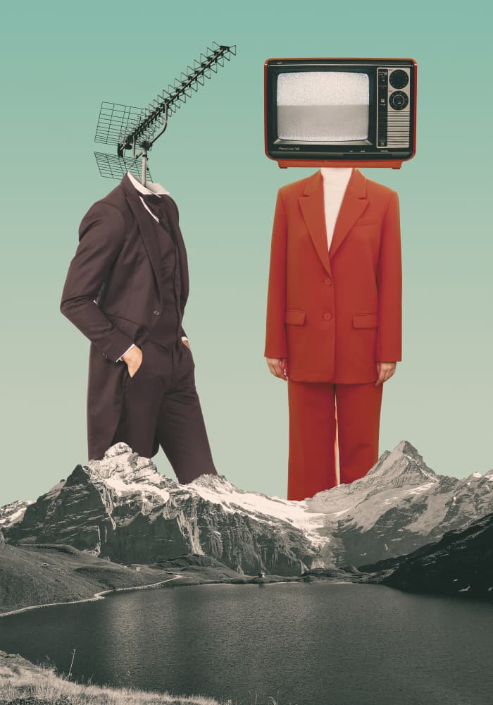Surreal Heads Mountain Lake by Daniel Donocik — canvas wall art