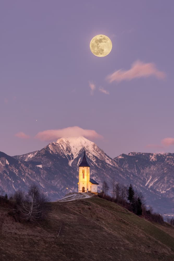 Moonlit Mountain Church by Bor — canvas wall art