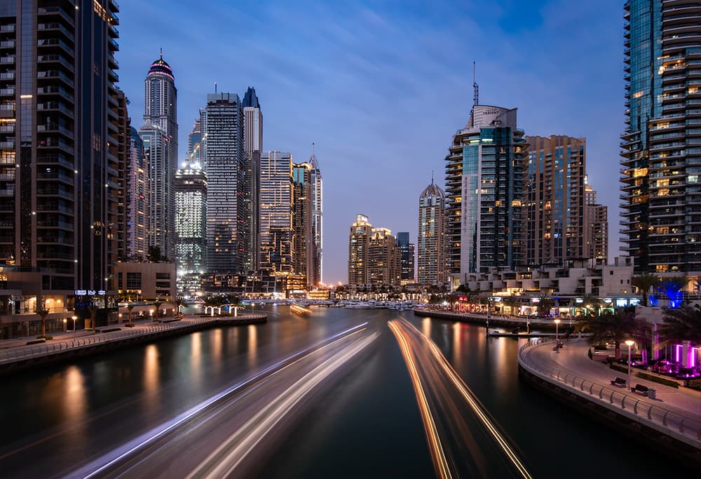 Dubai Marina Night Lights by Majid Behzad — canvas wall art