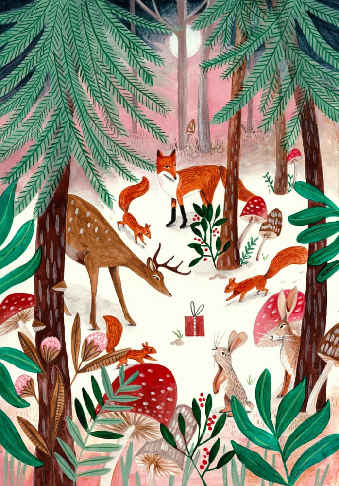Surprise in the forest Christmas by Caroline Bonne Müller — canvas wall art