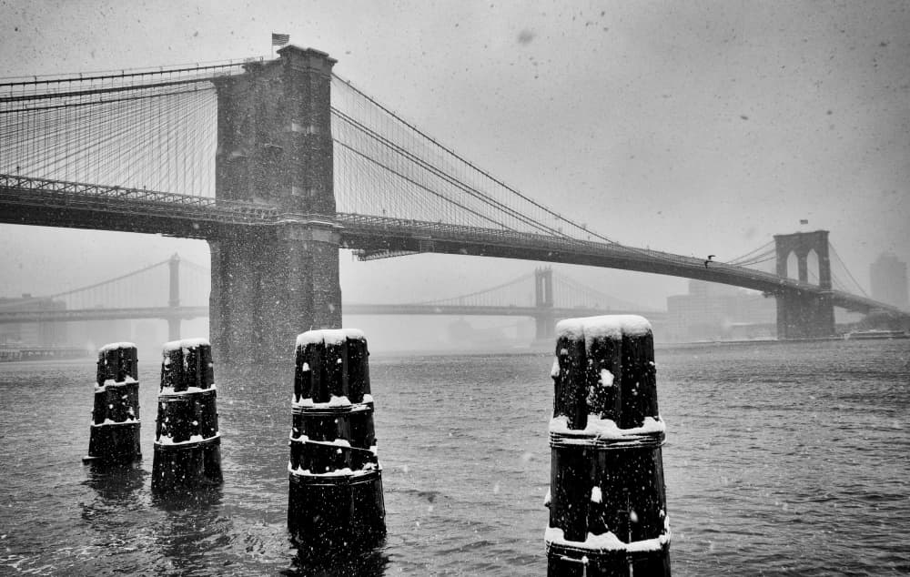 Snow Over Brooklyn Bridge by Martin Froyda — canvas wall art