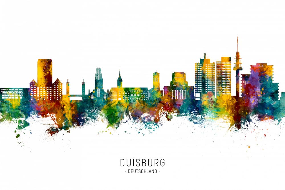 Vibrant Duisburg Skyline by Michael Tompsett — canvas wall art