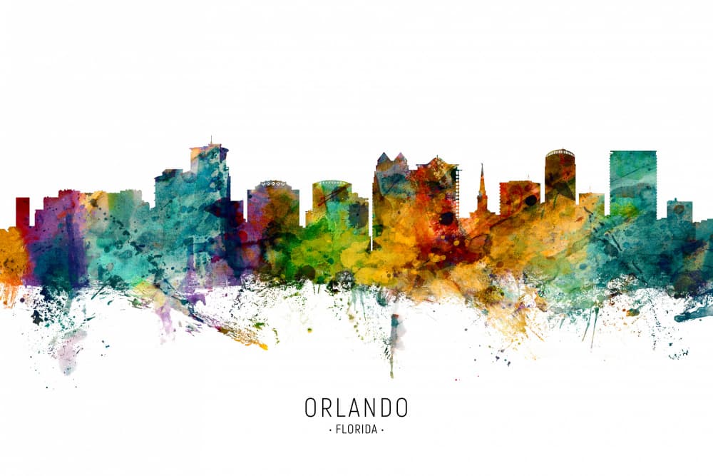 Colorful Orlando Skyline by Michael Tompsett — canvas wall art