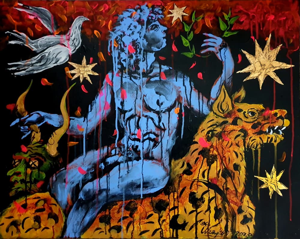 Blue God and Leopard by Kanat Ibragimov — canvas wall art
