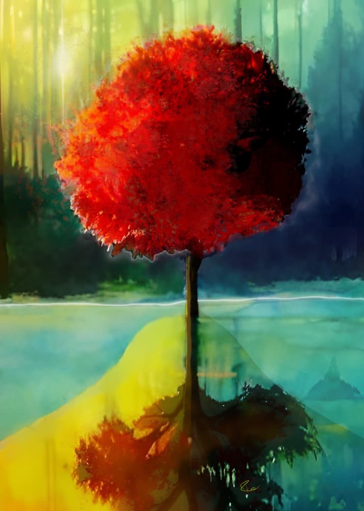 Red Tree Reflected by Ruth Day — canvas wall art