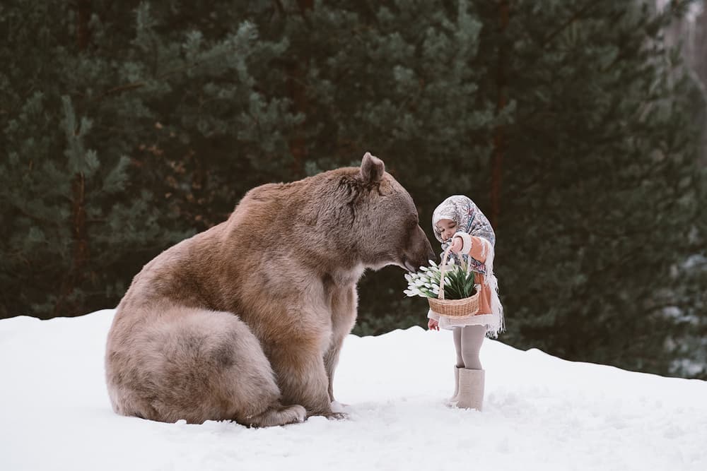 Winter Girl and Bear by Olga Barantseva — canvas wall art