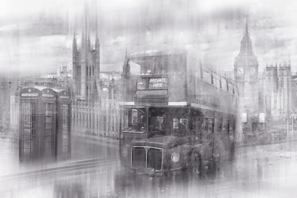 Classic London Bus Scene by Melanie Viola — canvas wall art