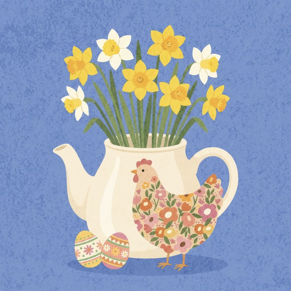 Springtime Chicken Teapot by Emel Tunaboylu — canvas wall art
