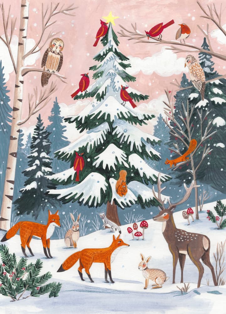 Animals in a Snowy Winter Forest by Caroline Bonne Müller — canvas wall art