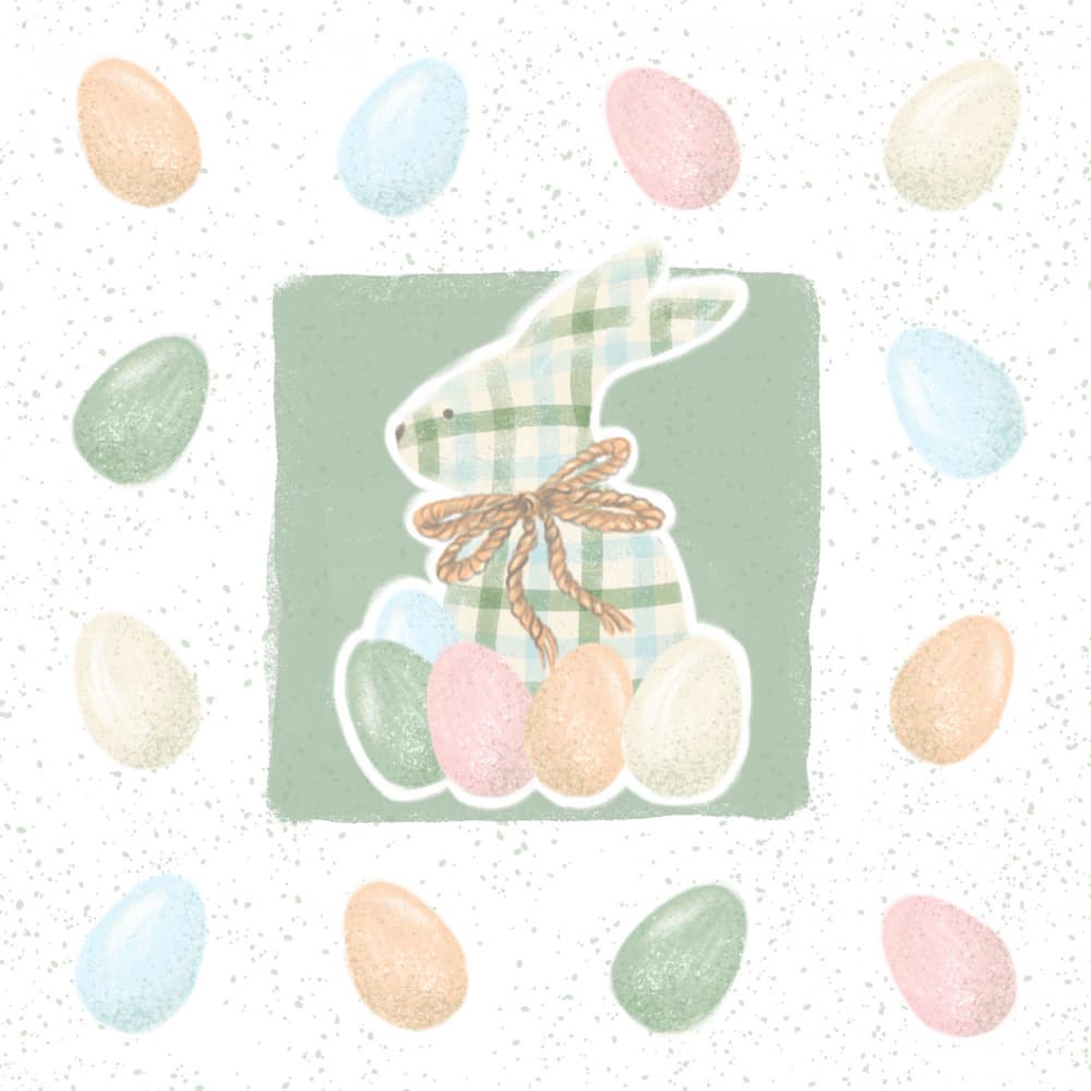 Easter Bunny and Eggs by Olena Kovalova — canvas wall art