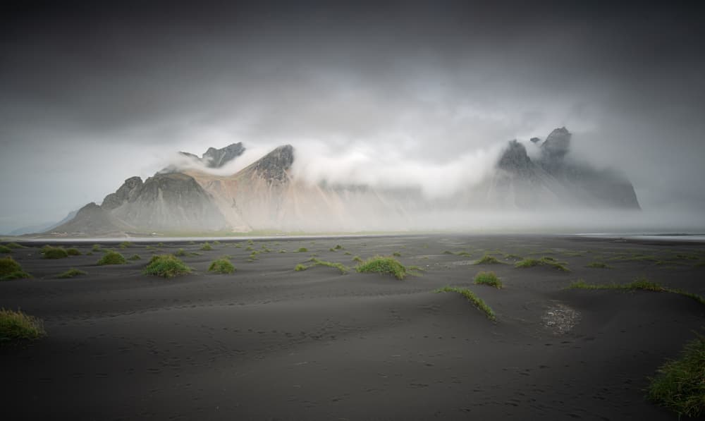 Misty Black Sand Mountains by Andrea Auf dem Brinke — canvas wall art