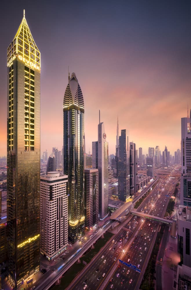 Dubai Evening Skyline by yoann — canvas wall art
